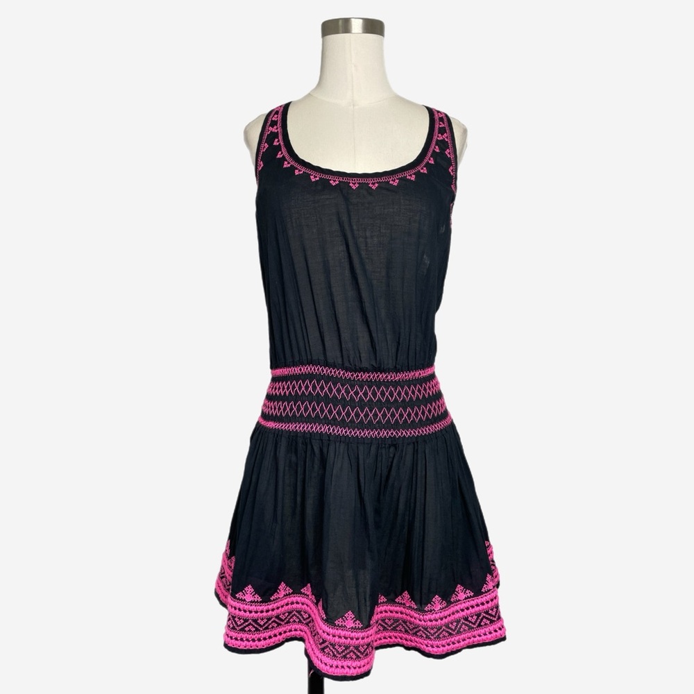 Shoshanna Black St. Tropez swim coverup hot pink embroidered beachy preppy SP